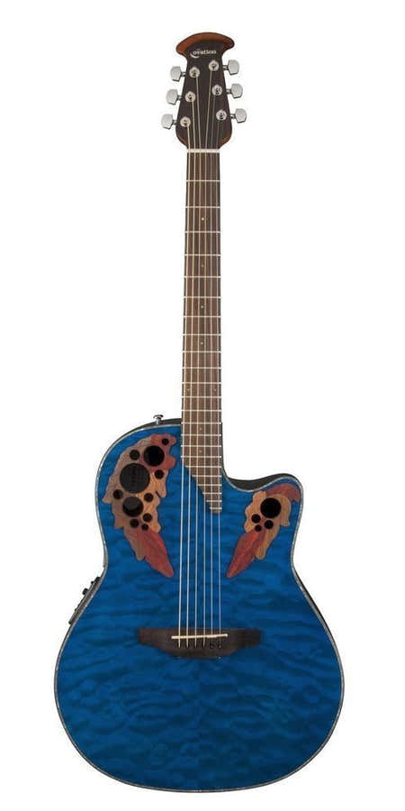 e-acoustic guitar celebrity elite plus mid cutaway blue transparent quilt