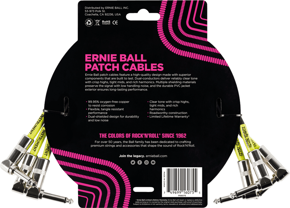 Cabos Patch de Instrumento Pack de 3 - Angulado - 30CM Preto