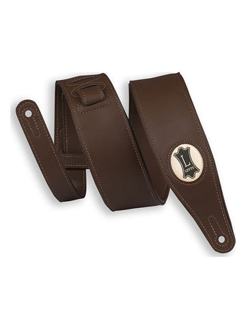 VEGAN LEATHER STRAP WITH LEVY'S LOGO IN HEMP 6,4 CM - DARK BROWN