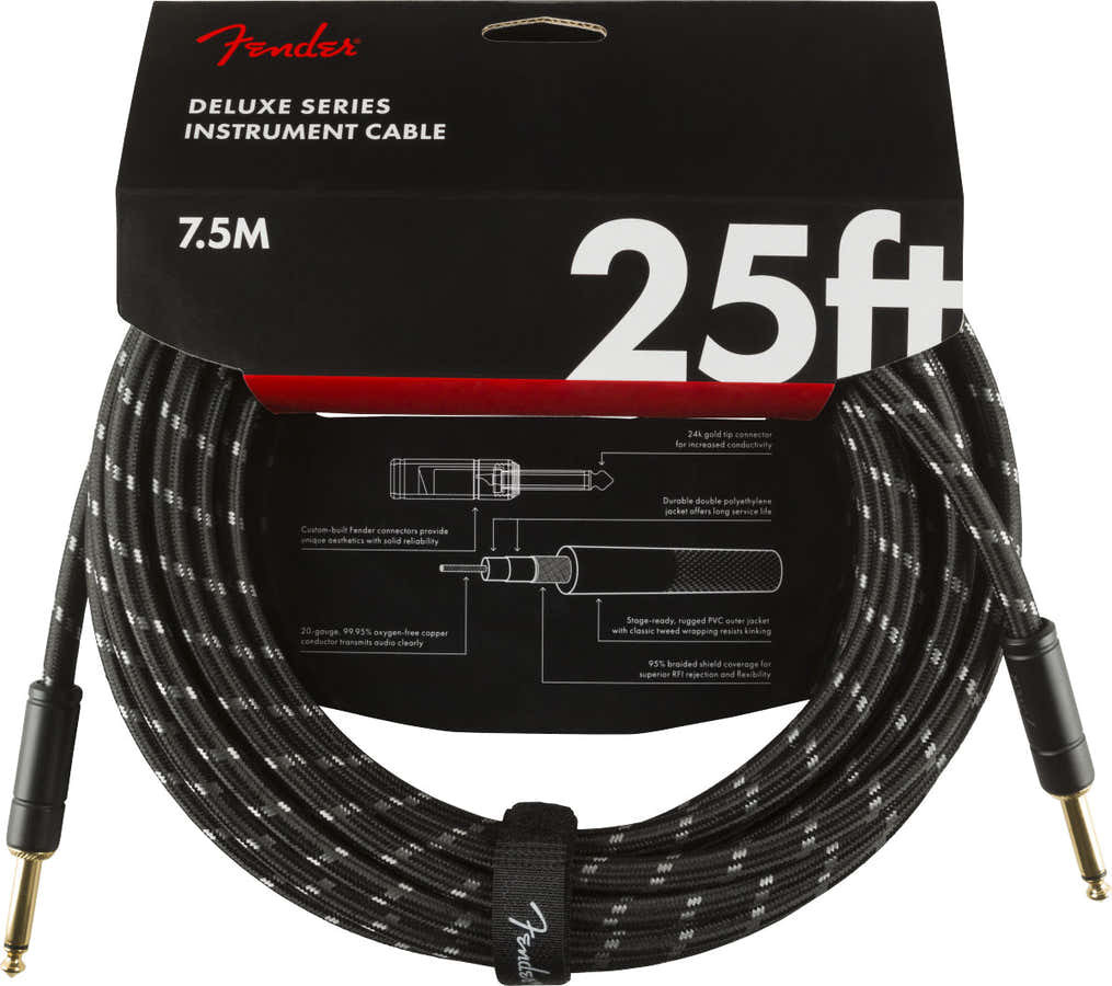 DELUXE INSTRUMENT CABLE STRAIGHT/STRAIGHT 25' BLACK TWEED