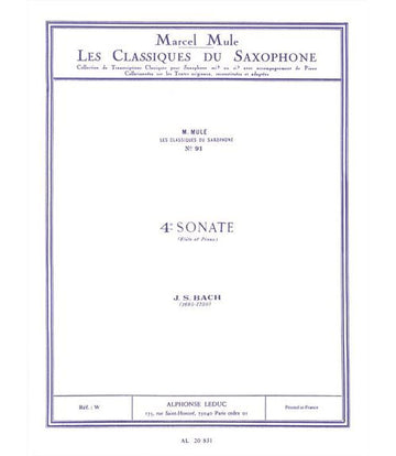 BACH J.S. - 4e SONATE (FLUTE) - SAXOPHONE & PIANO