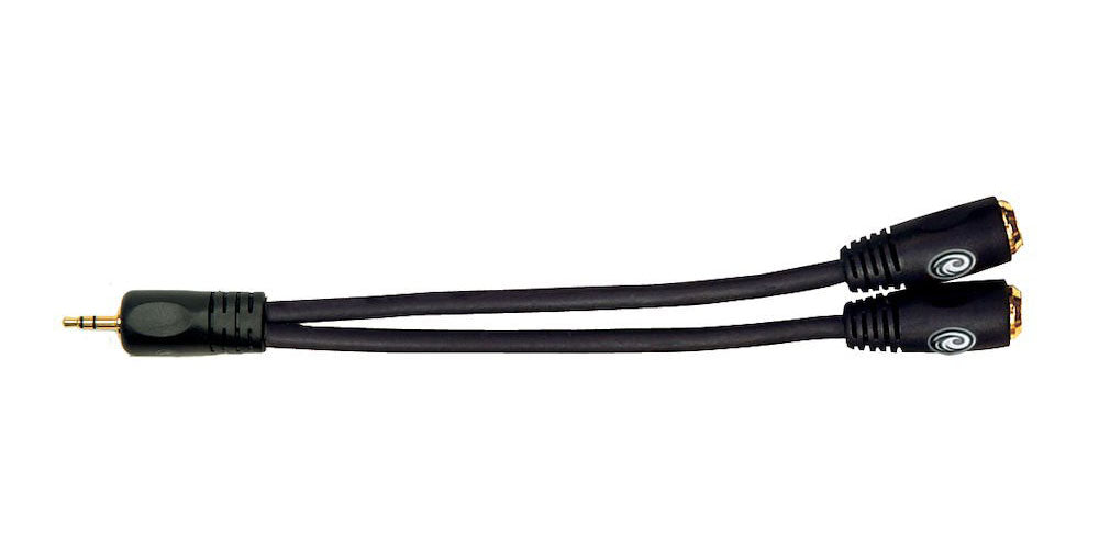 D'ADDARIO 1/8 INCH MALE STEREO TO DUAL 1/8 INCH FEMALE STEREO ADAPTER