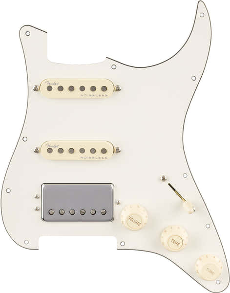 Escudo Strat pré-cablado Quadra Tap/Ultra Noiseless HSS Pergaminho 11 furos PG